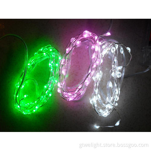 2AA Batteries Drive LED Copper String Light Green Pink White